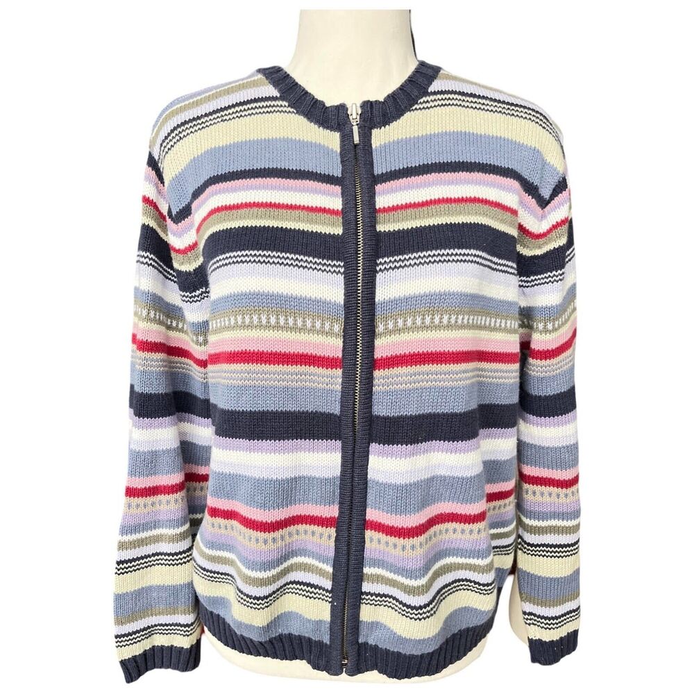 Petite Small Style&Co Cardigan, Blue Stripe, Ramie Blend, Fall, Winter Workwear